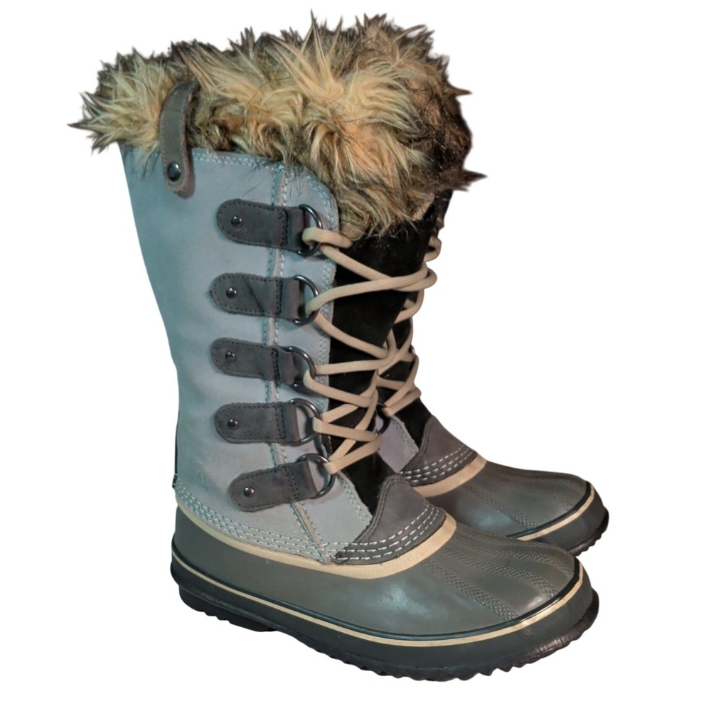 SOREL Joan of Arctic Boots Womens Size 7 Waterproof Insulated Winter Fur Blue